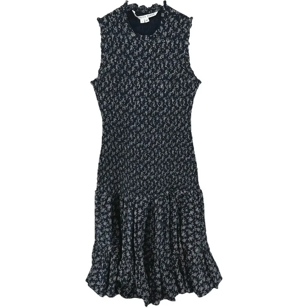 Veronica Beard Verena Dress Midi Smocked Drop Waist Fit Flare Floral Marine 6 - Picture 2 of 6